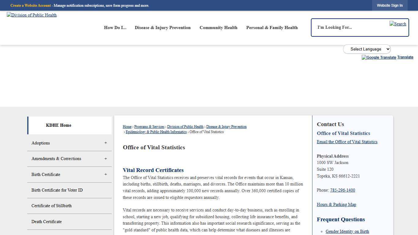 Office of Vital Statistics | KDHE, KS